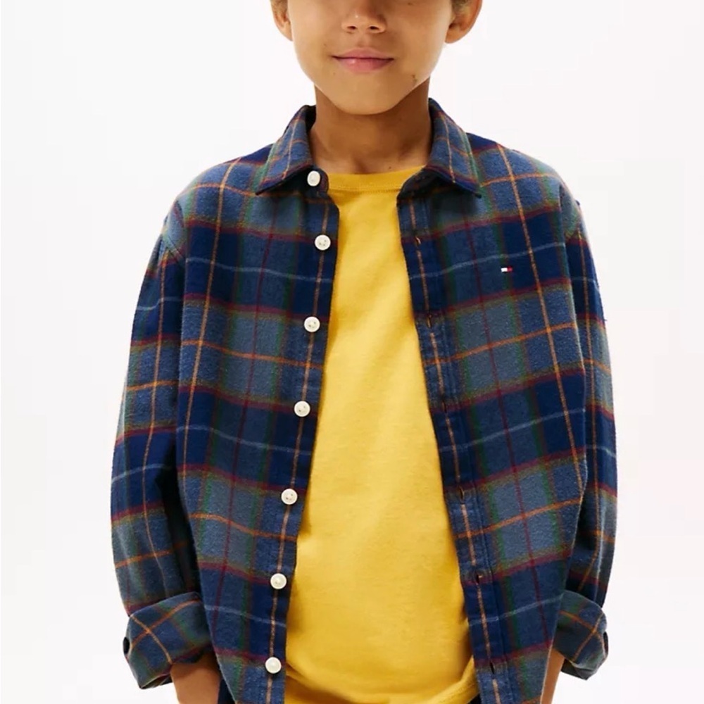 Tommy Hilfiger Kids Flannel Blue Plaid Button-Down